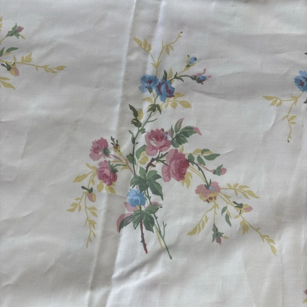 Lauren Ralph Lauren King Flat Sheet Sateen Cottagecore White Pink Blue Floral